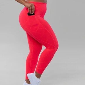 SheFit Woven‎ Jacquard High Compression Leggings Medium Neon Pink/Red